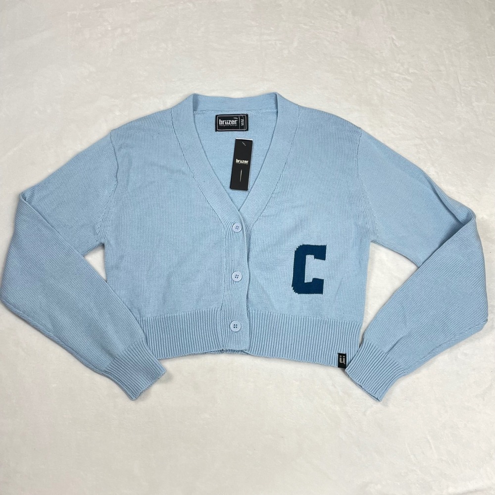 Bruzer Cardigan Cotton Women Medium Light Blue NWT Columbia University Cropped